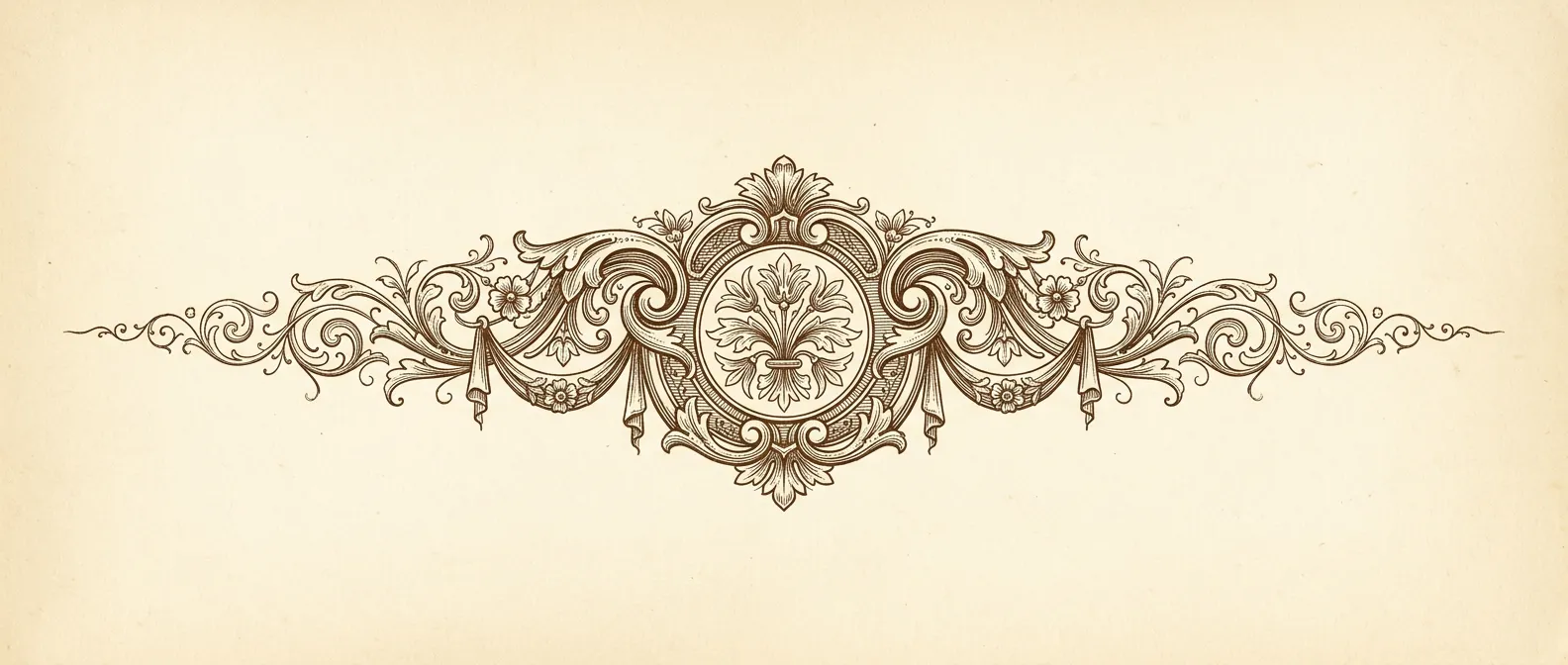 Dekorativní historická secesní a barokní viněta v teplých sepia tónech